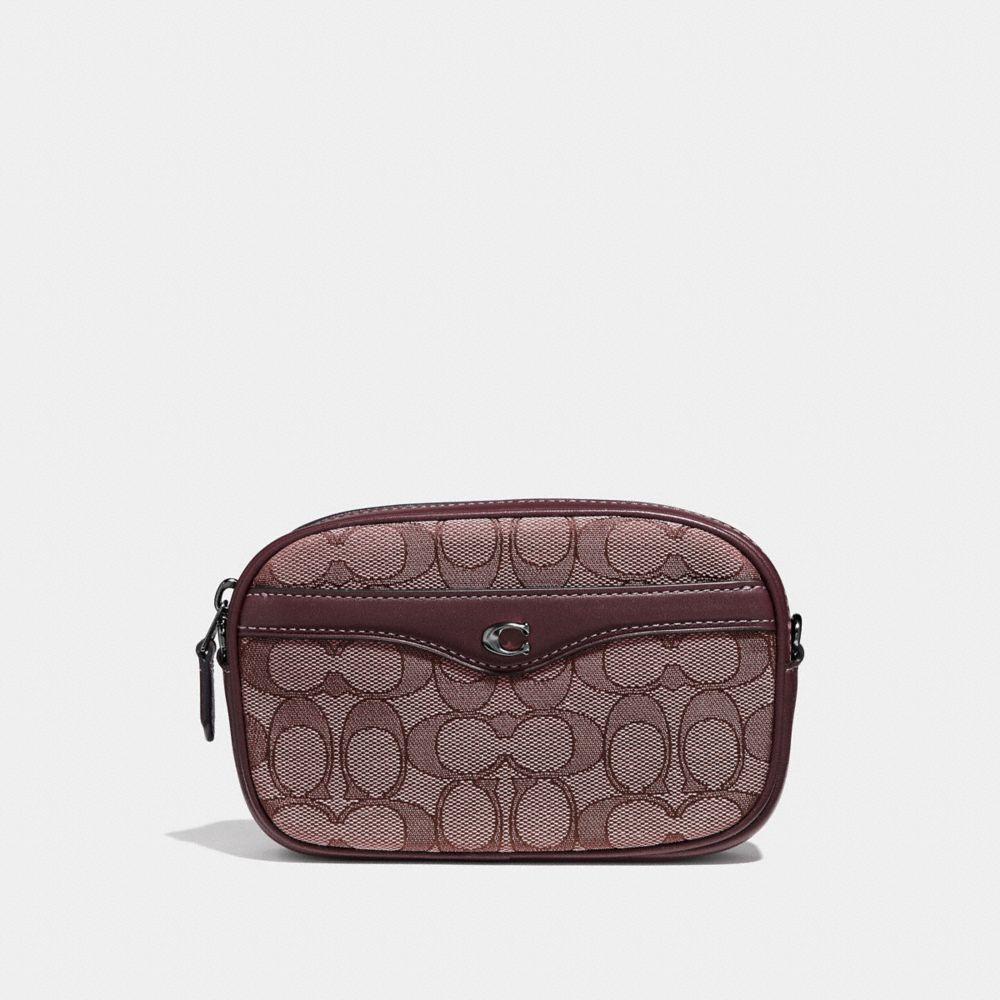 COACH F38687 - IVIE CONVERTIBLE BELT BAG IN SIGNATURE JACQUARD RASPBERRY/BLACK ANTIQUE NICKEL