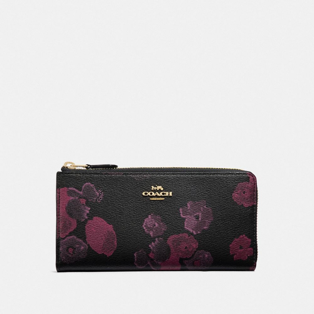 L-ZIP WALLET WITH HALFTONE FLORAL PRINT - COACH F38689 - BLACK/WINE/LIGHT GOLD