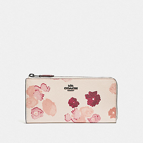 COACH F38689 L-ZIP WALLET WITH HALFTONE FLORAL PRINT CHALK/RED/BLACK ANTIQUE NICKEL