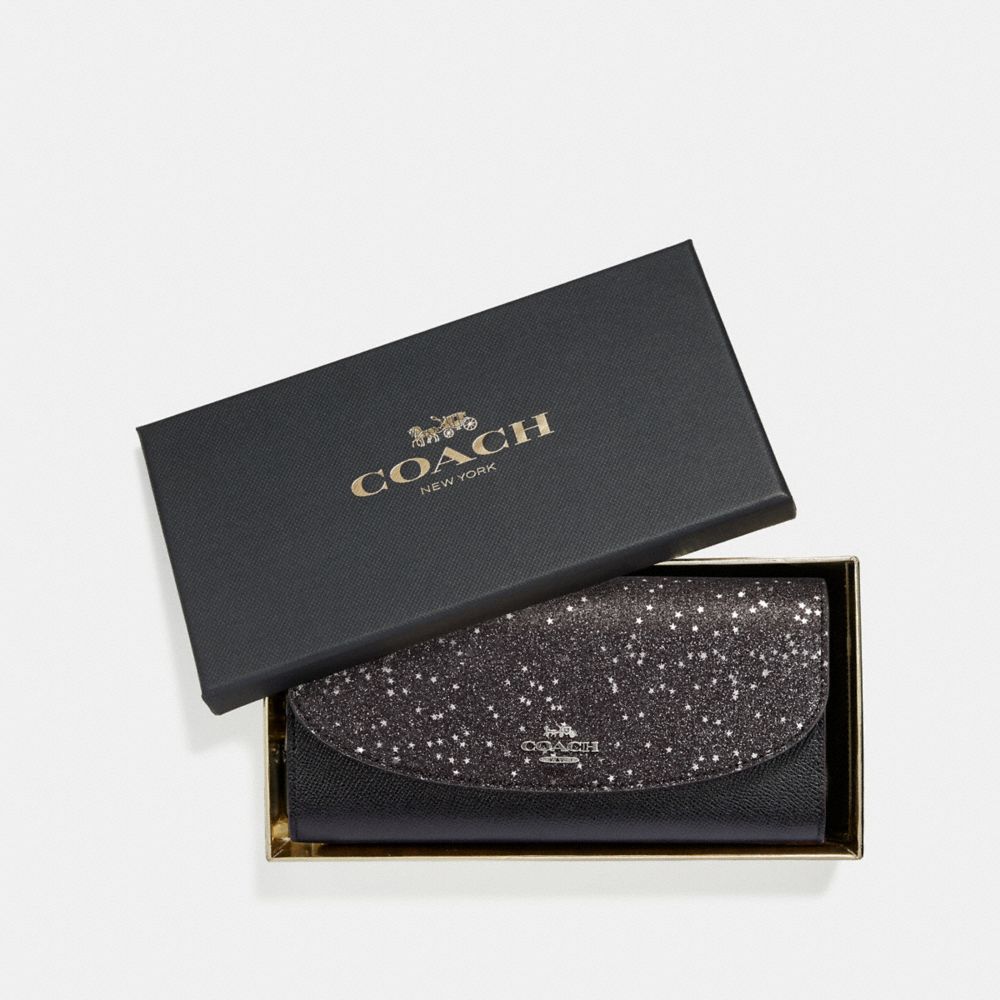 BOXED SLIM ENVELOPE WALLET WITH STAR GLITTER - COACH F38692 - BLACK/SILVER