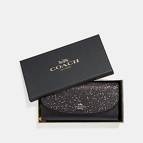 COACH BOXED SLIM ENVELOPE WALLET WITH STAR GLITTER - BLACK/SILVER - F38692