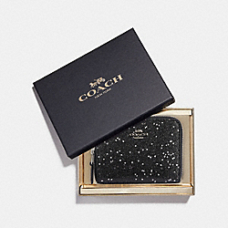 COACH BOXED SMALL ZIP AROUND WALLET WITH STAR GLITTER - BLACK/SILVER - F38693