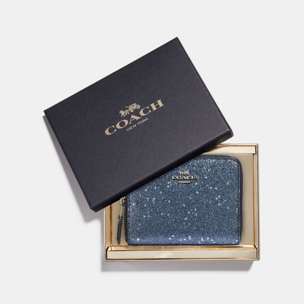 COACH F38693 - BOXED SMALL ZIP AROUND WALLET WITH STAR GLITTER MIDNIGHT/SILVER