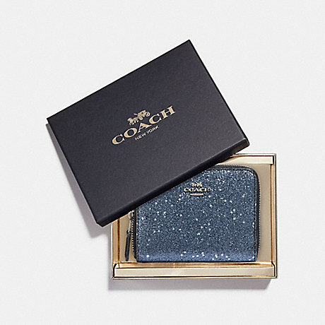 COACH BOXED SMALL ZIP AROUND WALLET WITH STAR GLITTER - MIDNIGHT/SILVER - F38693
