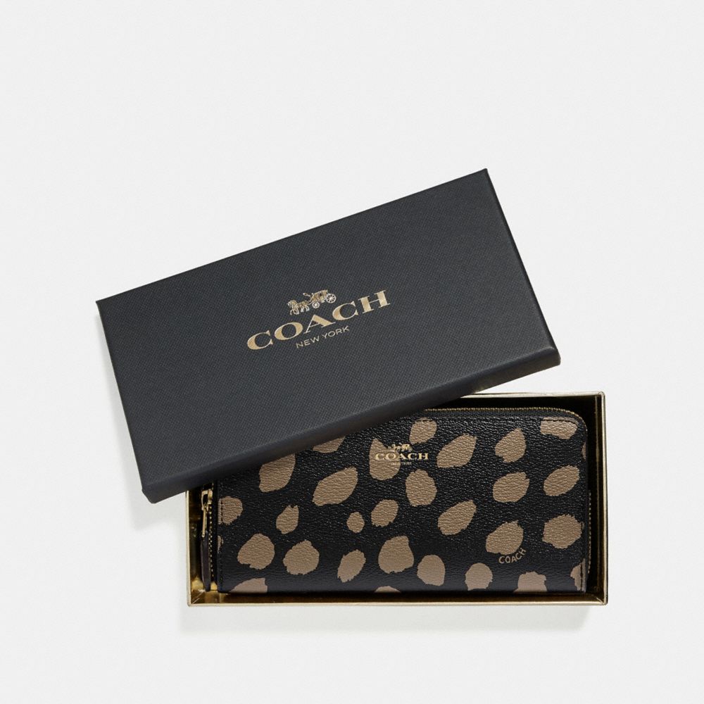 COACH F38698 Boxed Slim Accordion Zip Wallet With Deer Spot Print BLACK/LT SADDLE/LIGHT GOLD