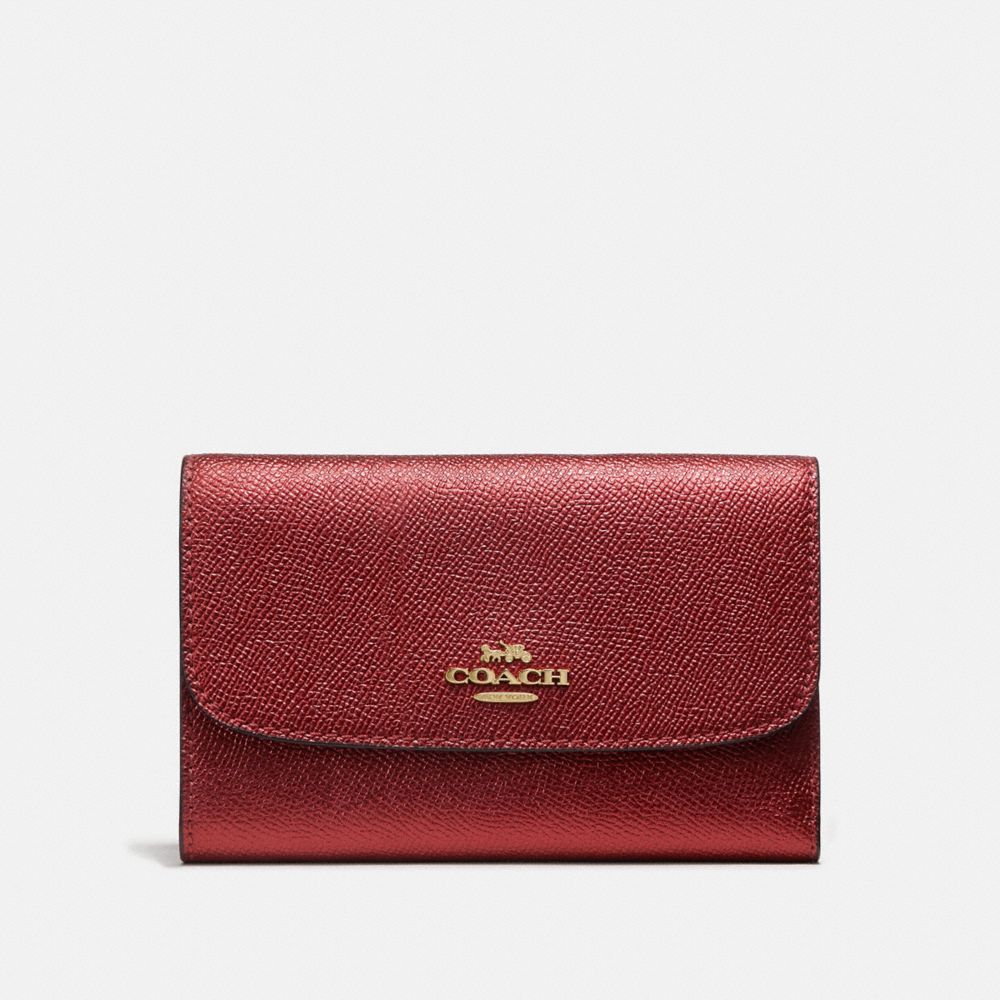 COACH F38700 Medium Envelope Wallet METALLIC CURRANT/LIGHT GOLD