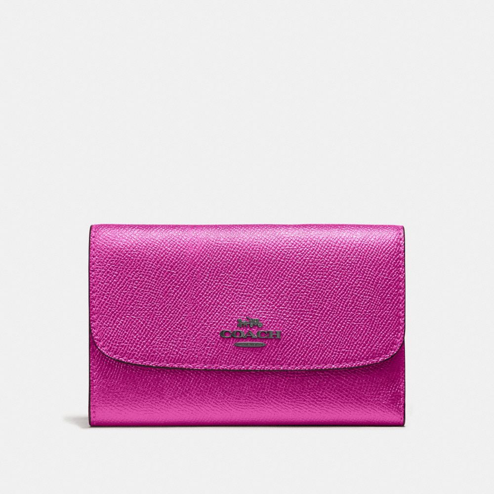 COACH F38700 Medium Envelope Wallet METALLIC CERISE/BLACK ANTIQUE NICKEL