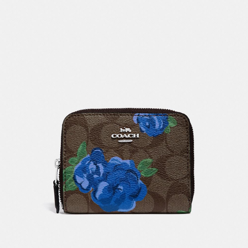 SMALL ZIP AROUND WALLET IN SIGNATURE CANVAS WITH JUMBO FLORAL PRINT - BROWN BLACK/MULTI/SILVER - COACH F38704