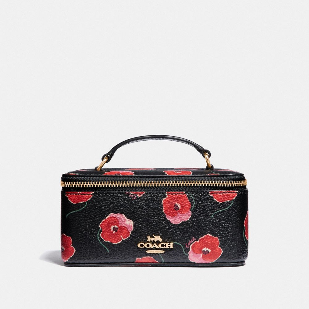 COACH F38705 Vanity Case With Poppy Print BLACK/MULTI/LIGHT GOLD