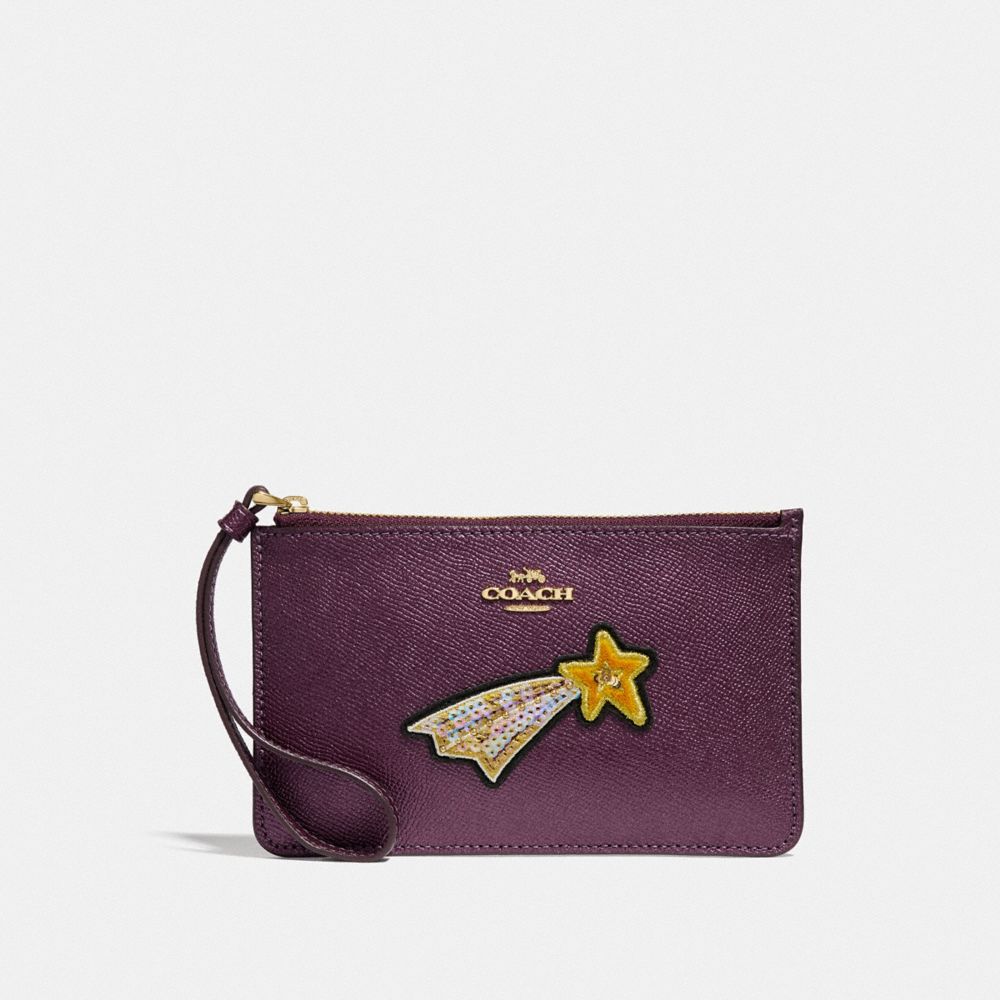 COACH F38706 SMALL WRISTLET WITH STAR EMBELLISHMENTS METALLIC RASPBERRY/LIGHT GOLD