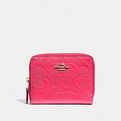 COACH SMALL ZIP AROUND WALLET IN SIGNATURE LEATHER - NEON PINK/LIGHT GOLD - F38709
