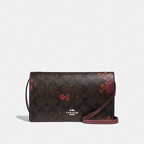 COACH HAYDEN FOLDOVER CROSSBODY CLUTCH IN SIGNATURE CANVAS WITH FLORAL BUNDLE PRINT - BROWN/METALLIC CURRANT/LIGHT GOLD - F38715