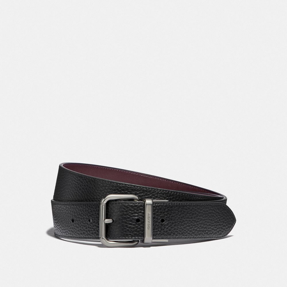 DAPPED COACH ROLLER CUT-TO-SIZE REVERSIBLE BELT - F38727 - BLACK/OXBLOOD/BLACK ANTIQUE NICKEL