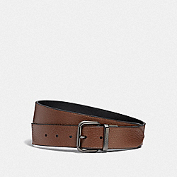 DAPPED COACH ROLLER CUT-TO-SIZE REVERSIBLE BELT - F38727 - SADDLE/BLACK/BLACK ANTIQUE NICKEL