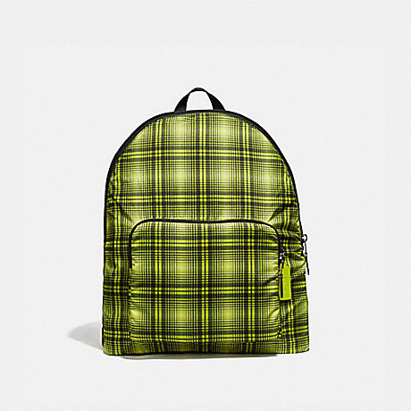 COACH F38766 PACKABLE BACKPACK WITH SOFT PLAID PRINT NEON-YELLOW-MULTI/BLACK-ANTIQUE-NICKEL