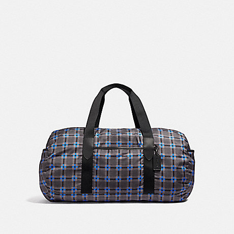 COACH PACKABLE DUFFLE WITH PLUS PLAID PRINT - GREY MULTI/BLACK ANTIQUE NICKEL - F38767