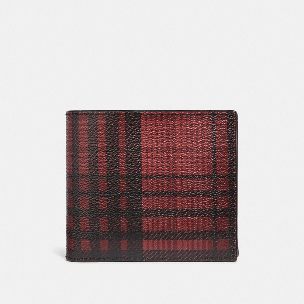 COACH 3-IN-1 WALLET WITH TWILL PLAID PRINT - RED MULTI/BLACK ANTIQUE NICKEL - F38825