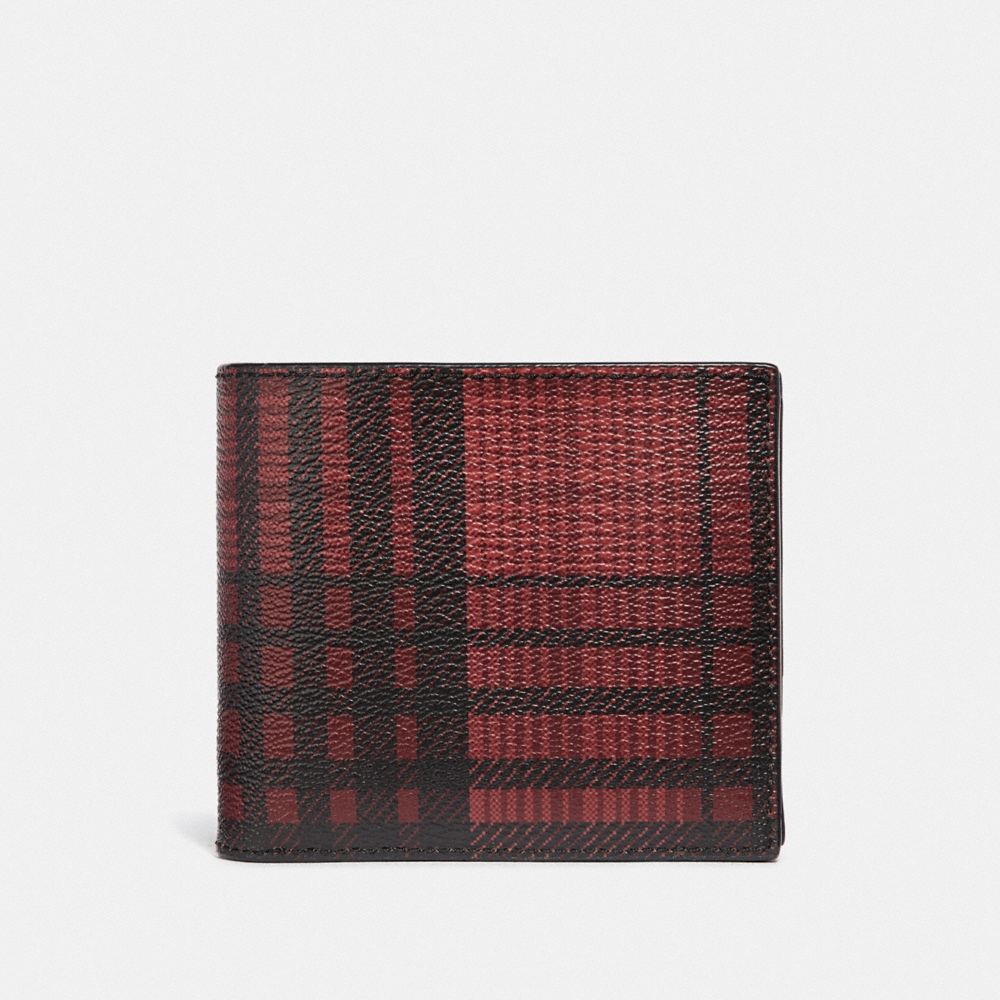 COACH F38825 3-IN-1 WALLET WITH TWILL PLAID PRINT RED MULTI/BLACK ANTIQUE NICKEL