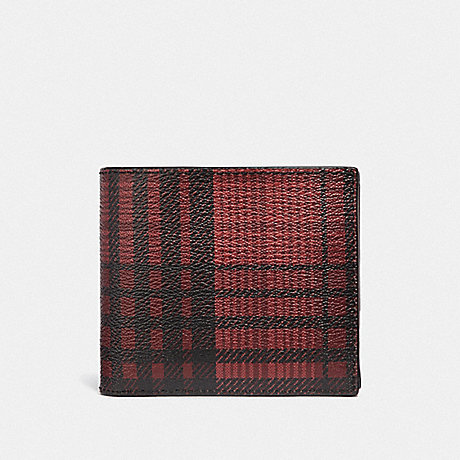 COACH 3-IN-1 WALLET WITH TWILL PLAID PRINT - RED MULTI/BLACK ANTIQUE NICKEL - F38825