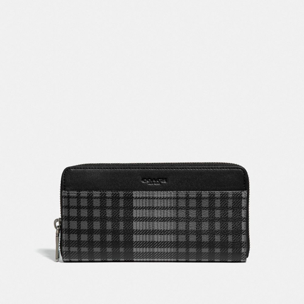 COACH ACCORDION WALLET WITH TWILL PLAID PRINT - GREY MULTI/BLACK ANTIQUE NICKEL - F38826