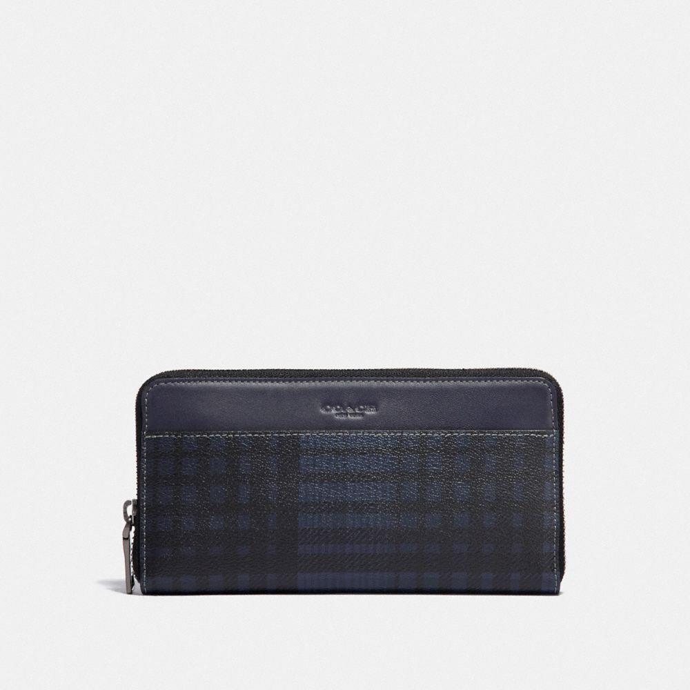 COACH ACCORDION WALLET WITH TWILL PLAID PRINT - MIDNIGHT NAVY MULTI/BLACK ANTIQUE NICKEL - F38826