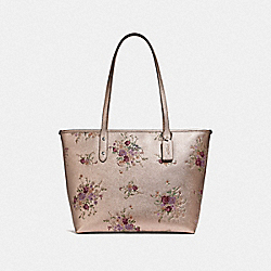 COACH F38829 - CITY ZIP TOTE WITH FLORAL BUNDLE PRINT PLATINUM MULTI/SILVER