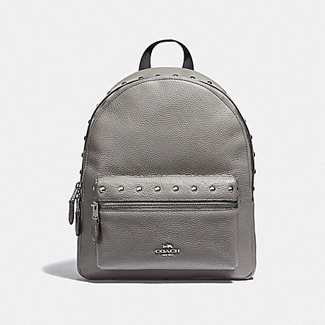 COACH F38834 MEDIUM CHARLIE BACKPACK WITH LACQUER RIVETS HEATHER GREY/SILVER