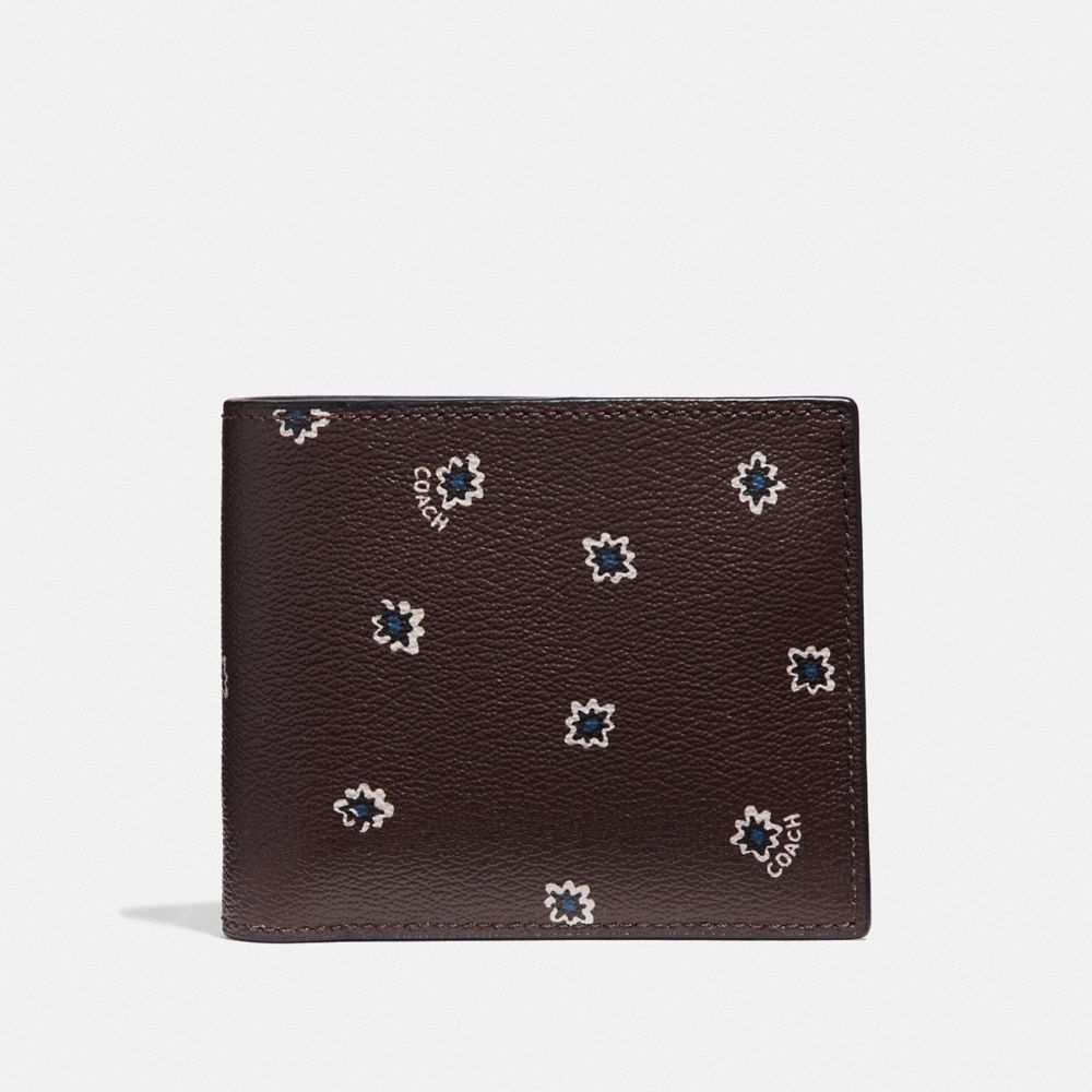 3-IN-1 WALLET WITH SPIKY DIAMOND PRINT - F38835 - OXBLOOD MULTI/BLACK ANTIQUE NICKEL