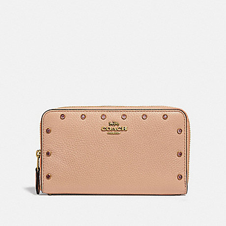 COACH F38868 MEDIUM ZIP AROUND WALLET WITH CRYSTAL RIVETS NUDE PINK/BRASS