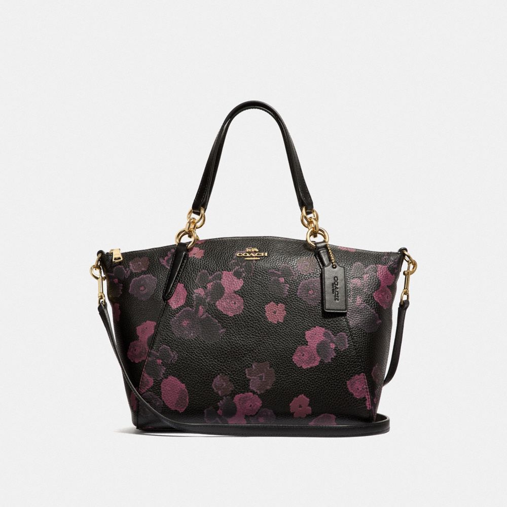 SMALL KELSEY SATCHEL WITH HALFTONE FLORAL PRINT - F38874 - BLACK/WINE/LIGHT GOLD