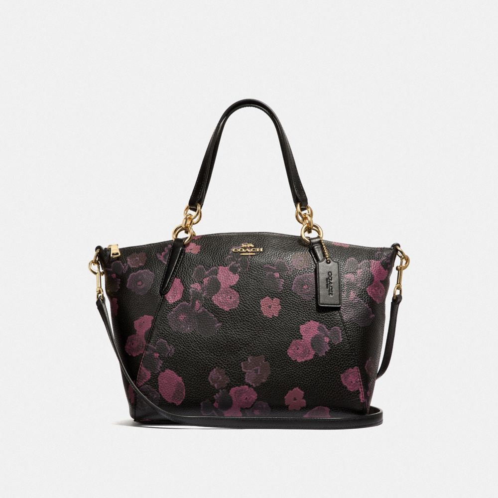 COACH F38874 Small Kelsey Satchel With Halftone Floral Print BLACK/WINE/LIGHT GOLD