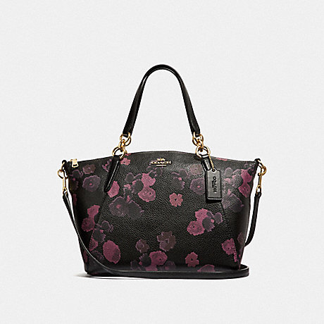 COACH SMALL KELSEY SATCHEL WITH HALFTONE FLORAL PRINT - BLACK/WINE/LIGHT GOLD - F38874