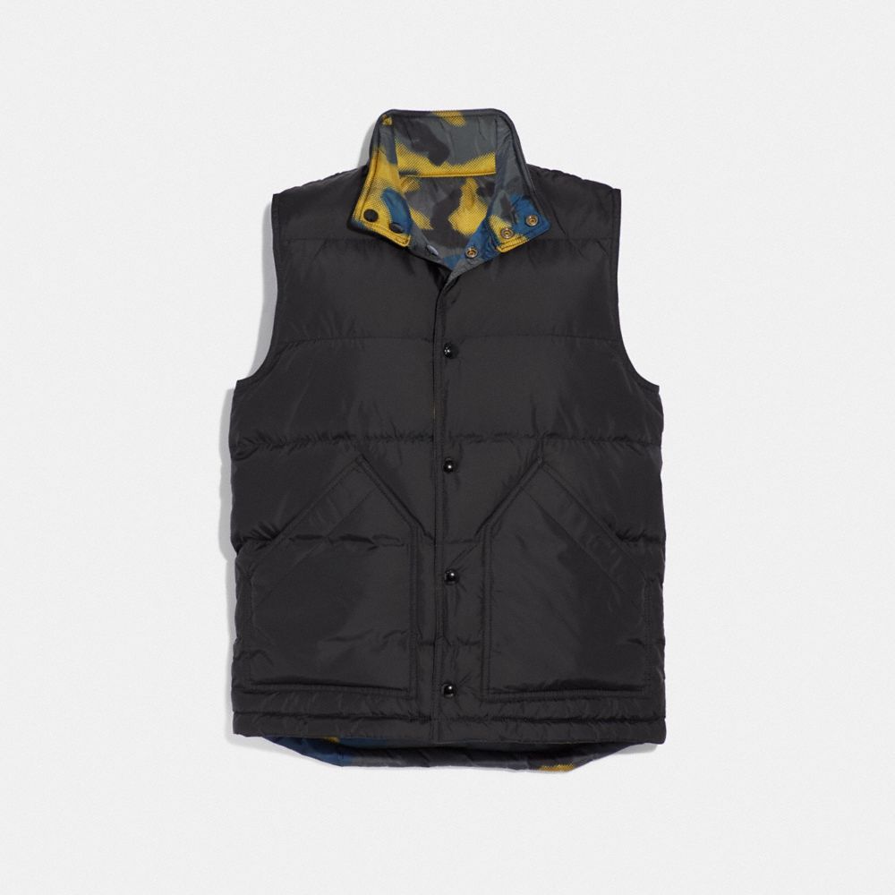 MIXED CAMO REVERSIBLE DOWN VEST - F38886 - BLACK/GREY FLAX CAMO