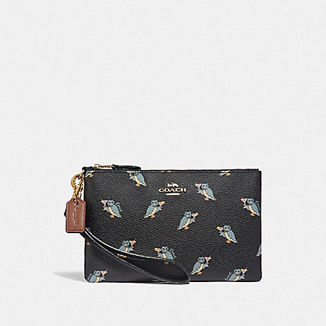 COACH F38924 SMALL WRISTLET WITH PARTY OWL PRINT BLACK/GOLD