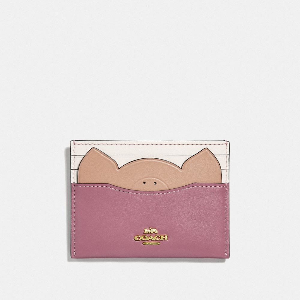 COACH F38925 CARD CASE WITH PIG GD/ROSE