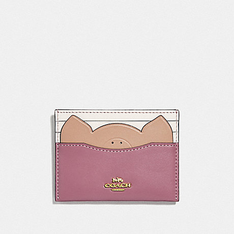 COACH F38925 CARD CASE WITH PIG GD/ROSE