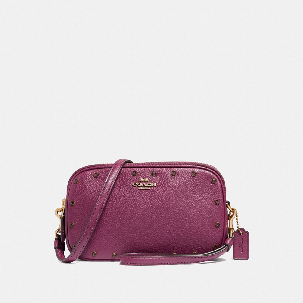 COACH F38931 Sadie Crossbody Clutch With Crystal Rivets DARK BERRY/BRASS