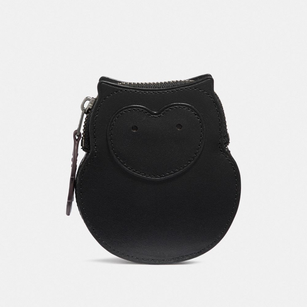 COACH F38943 - OWL COIN CASE BLACK/PEWTER