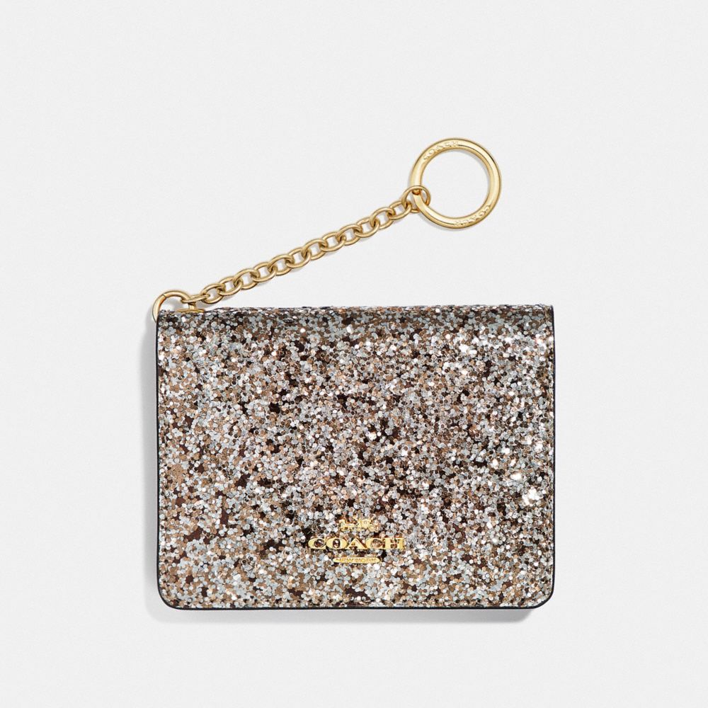 COACH F38945 Key Ring Card Case GD/PLATINUM