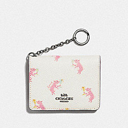COACH F38946 Key Ring Card Case With Party Pig Print SV/CHALK