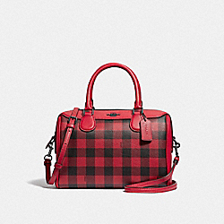 COACH MINI BENNETT SATCHEL WITH GINGHAM PRINT - RUBY MULTI/BLACK ANTIQUE NICKEL - F38948