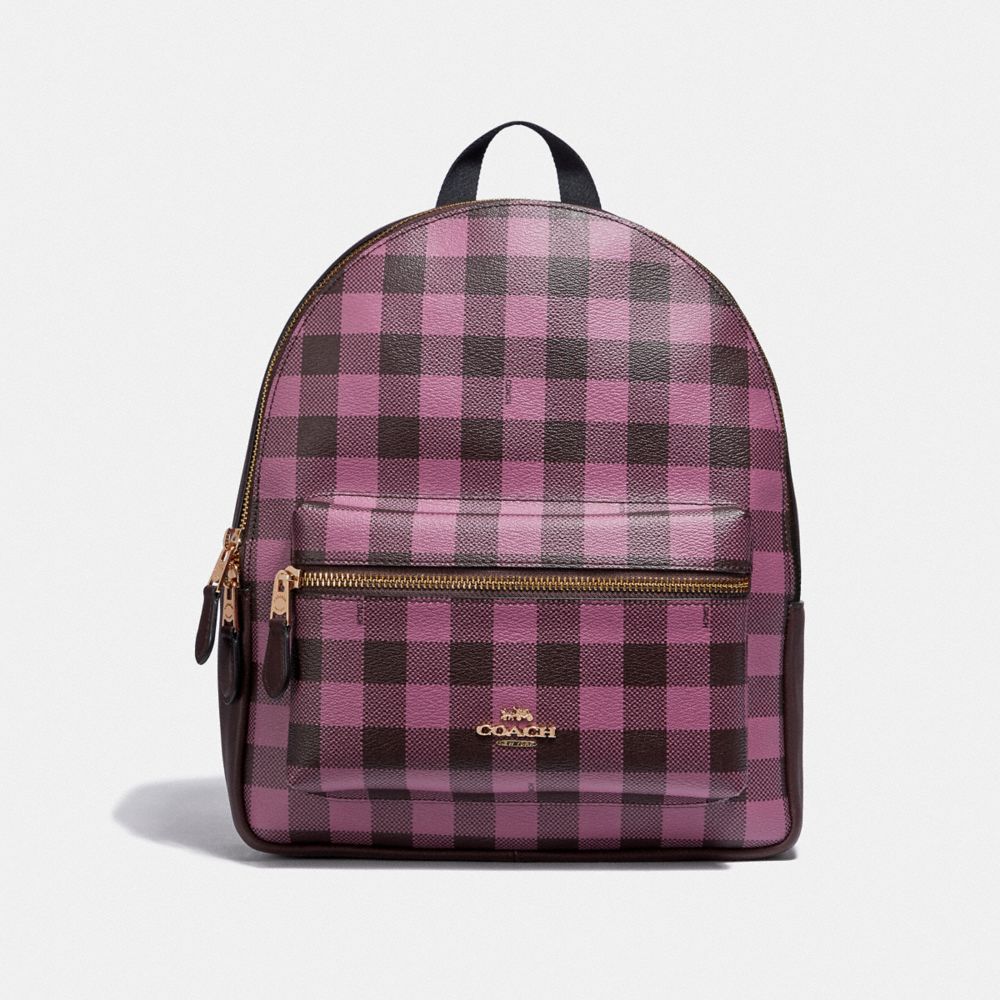 MEDIUM CHARLIE BACKPACK WITH GINGHAM PRINT - F38949 - PRIMROSE/MULTI/LIGHT GOLD