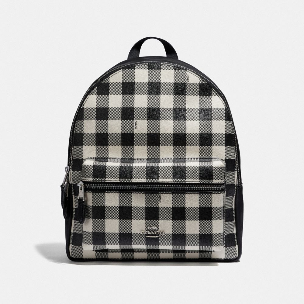 MEDIUM CHARLIE BACKPACK WITH GINGHAM PRINT - BLACK/MULTI/SILVER - COACH F38949
