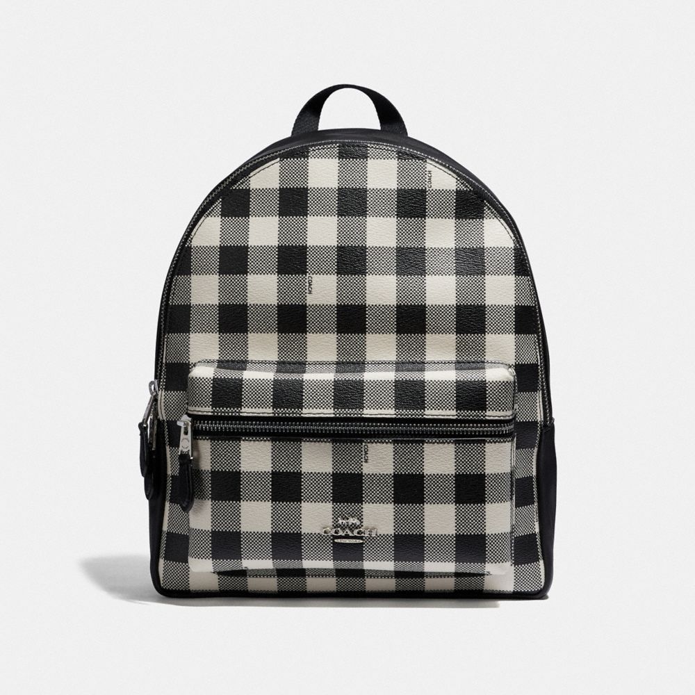 MEDIUM CHARLIE BACKPACK WITH GINGHAM PRINT - F38949 - BLACK/MULTI/SILVER