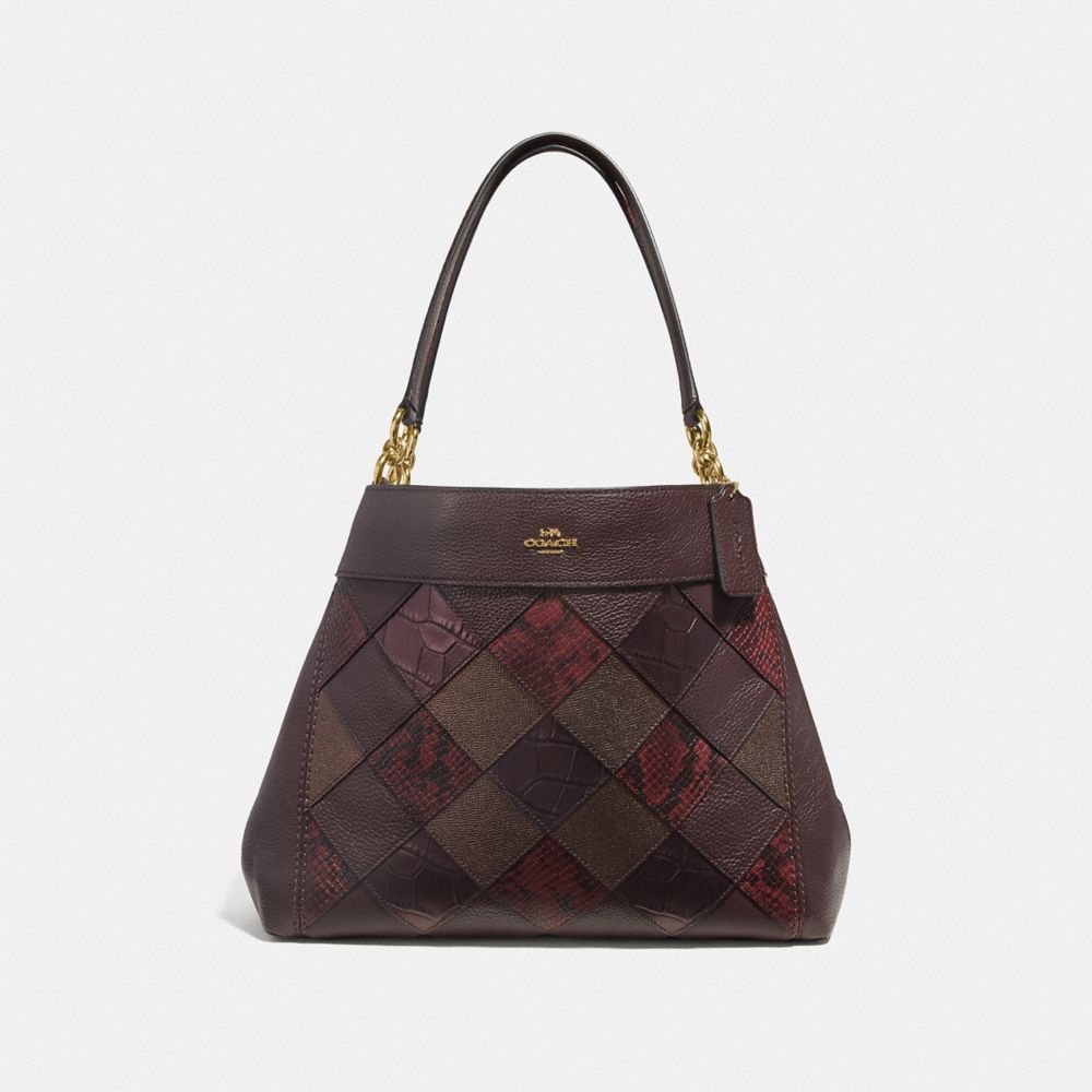 LEXY SHOULDER BAG WITH PATCHWORK - F38959 - OXBLOOD MULTI/LIGHT GOLD