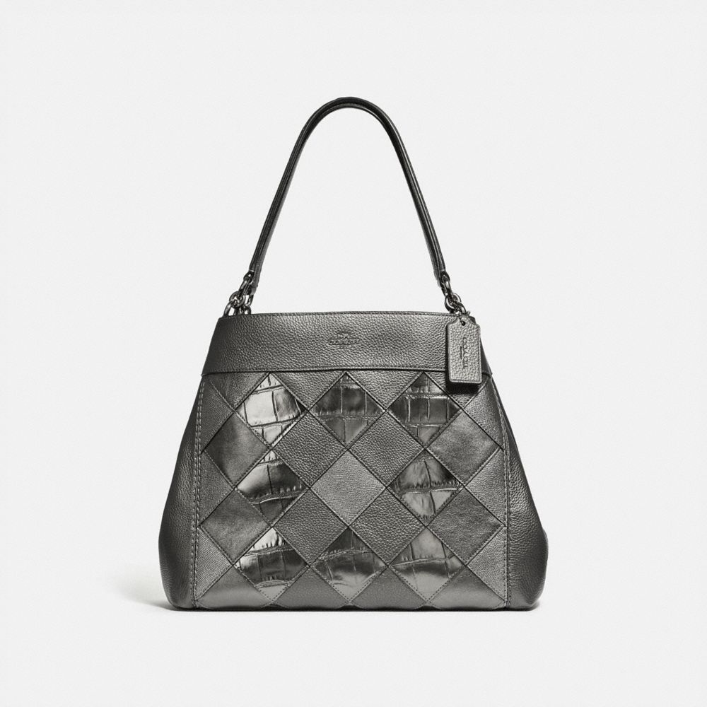 LEXY SHOULDER BAG WITH PATCHWORK - F38959 - GUNMETAL MULTI/SILVER