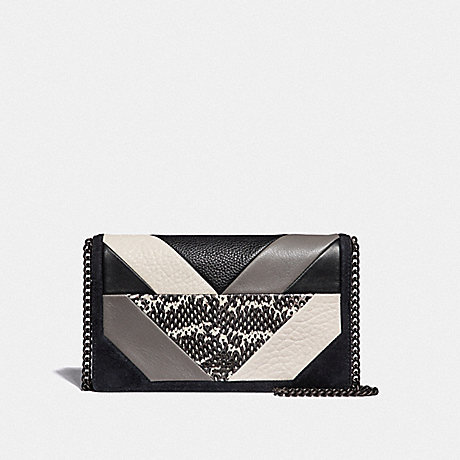 COACH CALLIE FOLDOVER CHAIN CLUTCH WITH PATCHWORK AND SNAKESKIN DETAIL - V5/BLACK MULTI - F38975