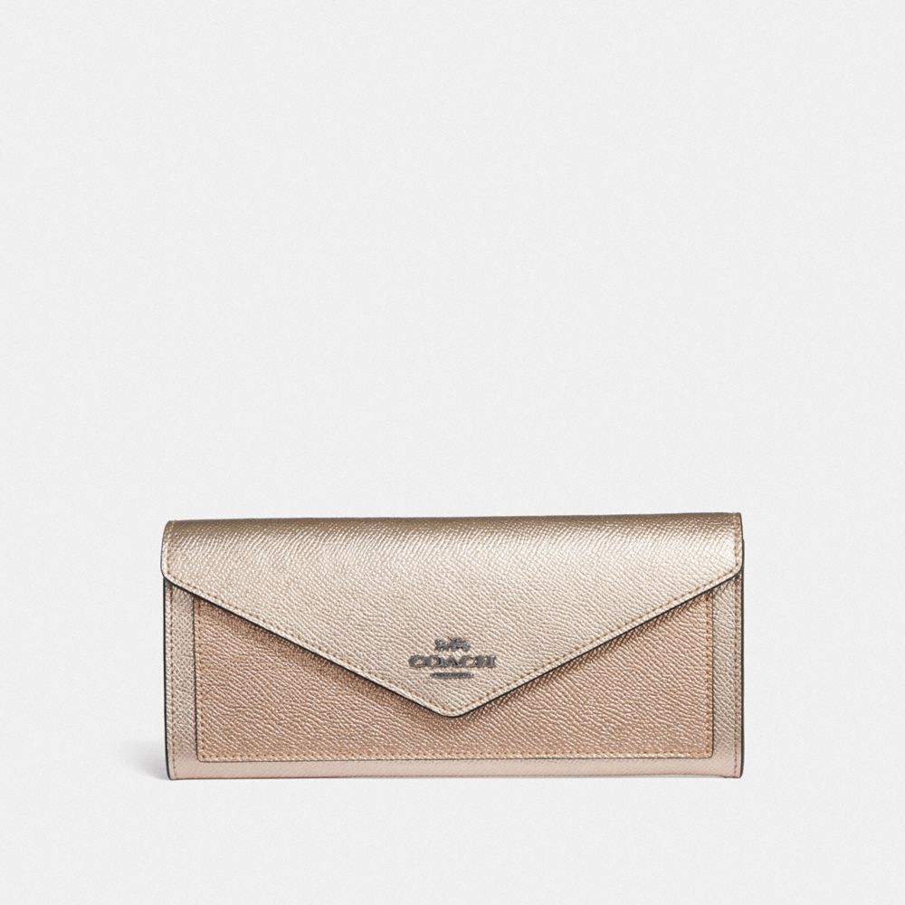 COACH SOFT WALLET IN COLORBLOCK - PLATINUM MULTI/GUNMETAL - F38982