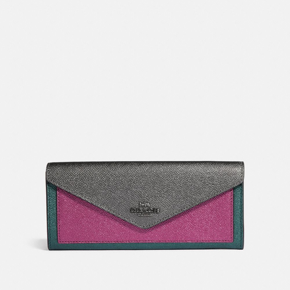 COACH F38982 SOFT WALLET IN COLORBLOCK METALLIC-GRAPHITE-MULTI/GUNMETAL