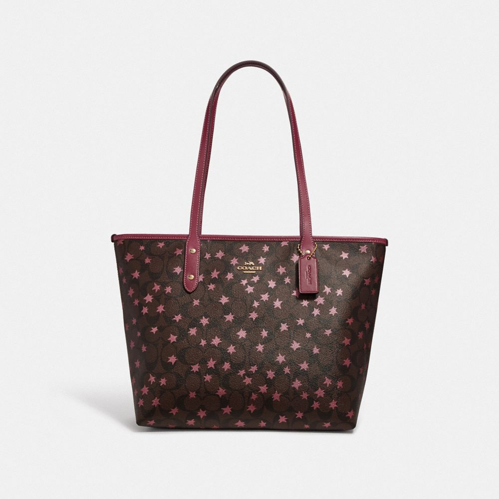 CITY ZIP TOTE IN SIGNATURE CANVAS WITH POP STAR PRINT - BROWN MULTI/LIGHT GOLD - COACH F38984